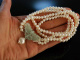 Very pretty! Sch&ouml;nes 2reihiges Collier geschnittene Jade Zuchtperlen Silber 925