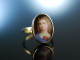 Um 1900! H&uuml;bscher Ring mit Porzellan Miniatur einer jungen Dame Gold 333