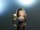 Um 1900! H&uuml;bscher Ring mit Porzellan Miniatur einer jungen Dame Gold 333