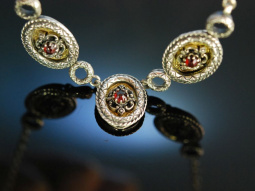 T&ouml;lz um 1950! Trachtenschmuck Kette Armband und Ring Silber 835 vergoldet Granate