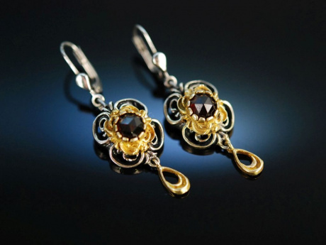 Graz um 1950! Hübsche Trachten Ohrringe Silber 925 vergoldet Granate