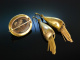 Feinstes Münchner Biedermeier um 1850! Ohrringe und Brosche Gold 750 Granat Cabochons Zier Email