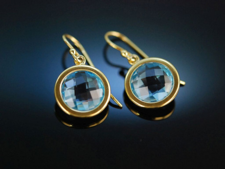 Meeres Blau! Wundervolle Ohrringe Silber 925 vergoldet Topase in Schachbrettschliff