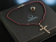 Zur Tracht! Granat Kette mit Kreuz Anh&auml;nger und Ring Silber Markasiten um 1970