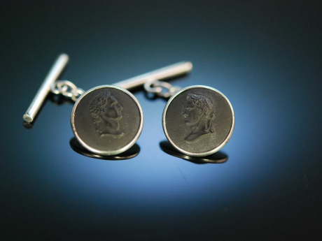 Wedgwood Cufflinks by F.A. Welch Manschettenkn&ouml;pfe Black Jasper Silber um 1970