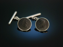 Wedgwood Cufflinks by F.A. Welch Manschettenkn&ouml;pfe Black Jasper Silber um 1970