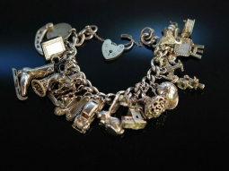 Big Charms! Bettel Armband Bracelet 21 Anh&auml;nger London um 1972 Sterling Silber