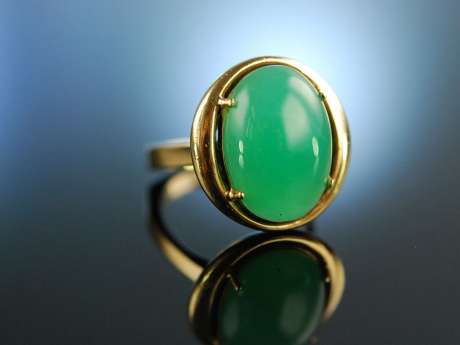 Vintage Green! Massiver schöner Chrysopras Ring Gold 585 um 1960