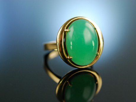 Vintage Green! Massiver sch&ouml;ner Chrysopras Ring Gold 585 um 1960