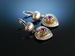 Ein Herz f&uuml;r Tracht! H&uuml;bsche Ohrringe Silber 835 teils vergoldet Granate um 1960