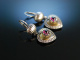 Ein Herz für Tracht! Hübsche Ohrringe Silber 835 teils vergoldet Granate um 1960