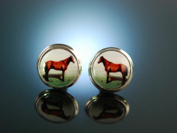 F&uuml;r den Reiter! Horse Cufflinks Manschettenkn&ouml;pfe Silber 925 Pferde Medaillons England um 1980