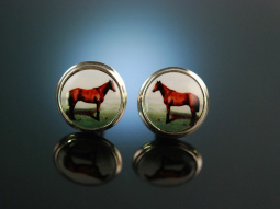 F&uuml;r den Reiter! Horse Cufflinks Manschettenkn&ouml;pfe Silber 925 Pferde Medaillons England um 1980