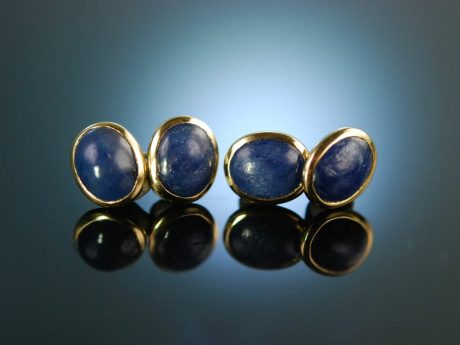 Edles Blau! Sch&ouml;ne Manschettenkn&ouml;pfe Gold 585 Saphir Cabochons