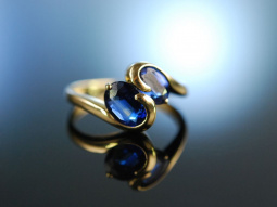 You and me! Sch&ouml;ner Verlobungs Engagement Ring Gold 375 Saphire England um 1990