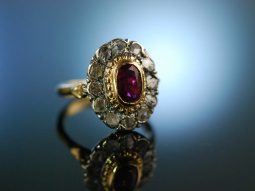 Red Love! Antiker Engagement Verlobungs Ring um 1880 Gold...