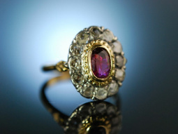 Red Love! Antiker Engagement Verlobungs Ring um 1880 Gold 750 Rubin Diamanten