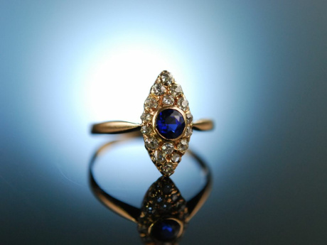 My Love! Antiker Engagement Verlobungs Ring um 1900 Gold 585 Saphir Diamanten