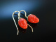 Coral Strawberries! Hübsche Erdbeer Ohrringe Gold 585 Mittelmeer Korallen