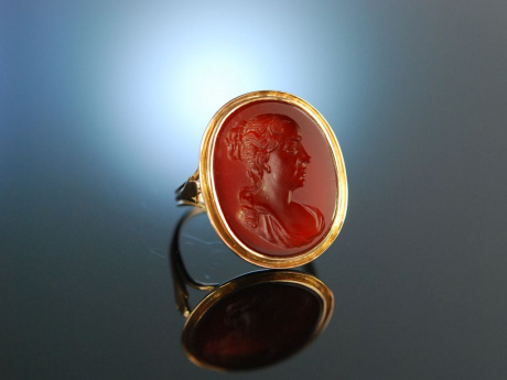 Feines Intaglio! Historischer Ring Rot Gold 585 Karneol Gemme um 1880