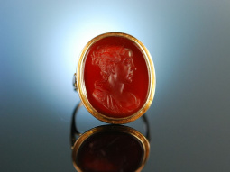 Feines Intaglio! Historischer Ring Rot Gold 585 Karneol Gemme um 1880