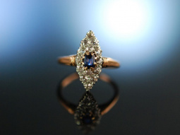 Antikes Schiffchen! Sch&ouml;ner Navette Ring um 1910 Gold 585 Saphir Diamanten