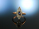 Antikes Schiffchen! Schöner Navette Ring um 1910 Gold 585 Saphir Diamanten