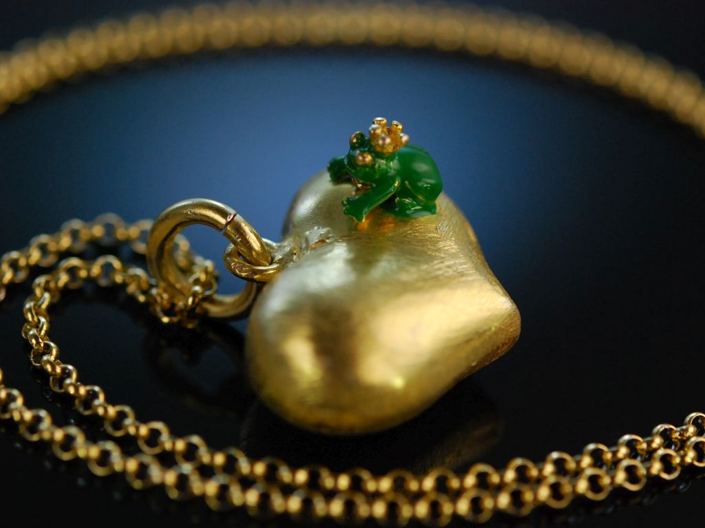 Frosch König! Großer Herz Anhänger mit Kette Silber 925 vergoldet grü,  179,00 €