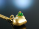 Frosch König! Großer Herz Anhänger mit Kette Silber 925 vergoldet grünes Email