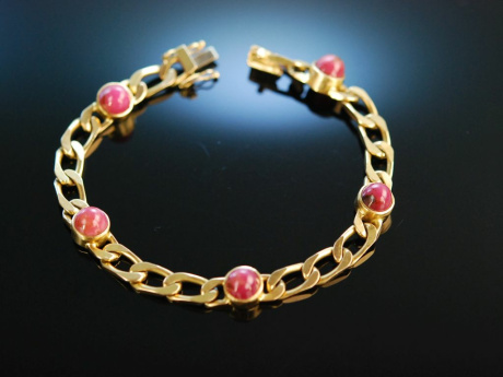 M&uuml;nchen um 1960! Schweres Panzer Armband Gold 750 mit Rhodochrosit Cabochons