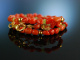 Fancy Coral! Armband 2reihig Sardegna Koralle Peridot Silber 925 vergoldet