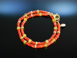 Fancy Coral! Armband 2reihig Sardegna Koralle Jade Silber 925 vergoldet