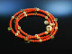 Finest Sardegna Coral! Fancy Armband 3reihig Peridot Tropfen Silber 925 vergoldet