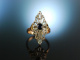 Um 1930! Navette Ring Gold 750 Platin Saphir Diamanten