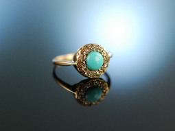 My Love! Historischer Freundschafts Verlobungs Ring Gold 585 T&uuml;rkis Diamanten England um 1880