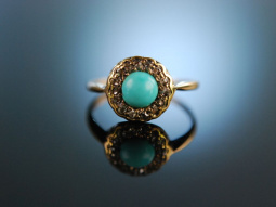 My Love! Historischer Freundschafts Verlobungs Ring Gold 585 T&uuml;rkis Diamanten England um 1880
