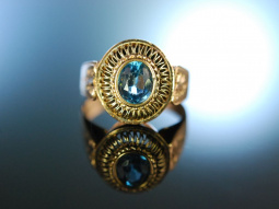 Um 1930! Sch&ouml;ner Ring Rot Gold 585 aquamarinblauer...