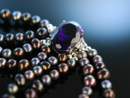 Black and Violet! Perlencollier schwarze Zuchtperlen Amethyst Schlie&szlig;e 4reihig