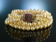 Kennedy Style! 3reihige Akoya Zuchtperlen Kette Gold 750 Saphire Rubine Diamant