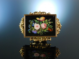 M&uuml;nchen um 1850! Porzellan Brosche mit Blumen Gold 585