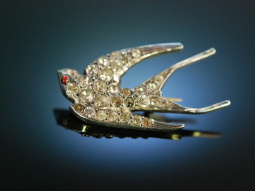 Lovely swallow! Schwalben Brosche um 1880 Silber Rot Gold...