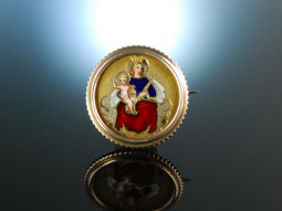 Wien um 1870! Historische Brosche Maria mit Kind feine Email Malerei Silber vergoldet