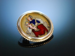 Wien um 1870! Historische Brosche Maria mit Kind feine Email Malerei Silber vergoldet