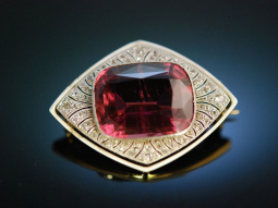 Um 1910! Edle Turmalin Brosche Diamanten Gold 585 Platin...