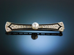 Um 1910! Edle Art D&eacute;co Brosche Platin Orient Perle Diamanten Onyx