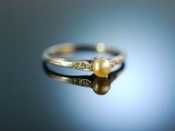 Zarte Bande! Historischer Verlobungs Ring Gold 585 Platin Naturperle Diamanten