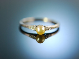 Zarte Bande! Historischer Verlobungs Ring Gold 585 Platin Naturperle Diamanten