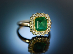 Edles Gr&uuml;n! Feinster kolumbianischer Smaragd Ring Brillanten Gold 750