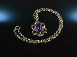 Violett zur Tracht! H&uuml;bscher Anh&auml;nger mit Kette um 1960 Silber 835 gro&szlig;er Amethyst