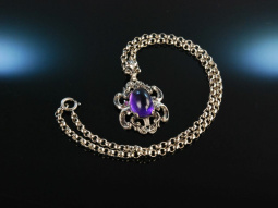 Violett zur Tracht! H&uuml;bscher Anh&auml;nger mit Kette um 1960 Silber 835 gro&szlig;er Amethyst